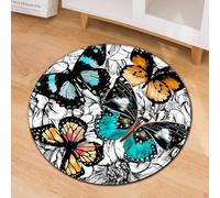 AIYINIY Tappeto rotondo, antiscivolo, grande, zerbino moderno, stile cinese, per camera da letto, cucina, soggiorno, corridoio, bagno (farfalla acquerello, 120 cm)