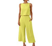 AIYINIY Tuta estiva da donna, set completo da 2 pezzi, canotta in lino, senza maniche e pantaloni a gamba larga, abbigliamento sportivo morbido, pantaloni a palazzo, vestibilità ampia, abbigliamento
