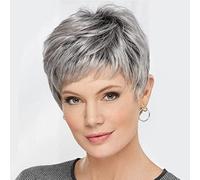 AIYLMZ Parrucche corte grigie taglio pixie con frangia per donne Parrucche grigie eleganti e soffici a strati Parrucche sintetiche naturali soffici resistenti al calore (Grigio)