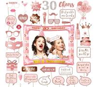 AIYONG 40 Pezzi Photo Booth Compleanno 30 Anni, Photo Booth oro Rosa Compleanno Accessori Carta Foto Frame Fotografia Decorazione per Festa Compleanno Gadget 30 anni Compleanno Donna