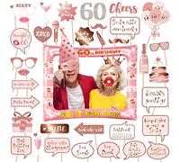 AIYONG Photo Booth Compleanno 60 Anni, oro rosa Compleanno Accessori Carta Foto Frame, Compleanno Cornice Selfie Gonfiabile, Fotografia Decorazione per Festa Compleanno Gadget 60 Anni Fai da Te