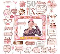 AIYONG Photo Booth oro rosa Compleanno Accessori Carta Foto Frame Cornice Baffi Occhiali Cappelli Puntelli Fotografia Decorazione per Festa Compleanno Gadget 50 Anni Fai da Te