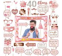 AIYONG Photo Booth oro rosa Compleanno Accessori Carta Foto Frame Cornice Baffi Occhiali Cappelli Puntelli Fotografia Decorazione per Festa Compleanno Gadget 40 Anni Fai da Te