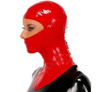 AIYOUBRS Cappuccio in Lattice con foro per il Controllo del Respiro e Maschera in Gomma con Cerniera Posteriore(Size:XXL-73CM)