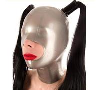 AIYOUBRS Copritesta in Lattice con Parrucca Maschera Facciale in Gomma con Cerniera Posteriore Accessori Erotici Cosplay Sexy(Size:XS-60CM)