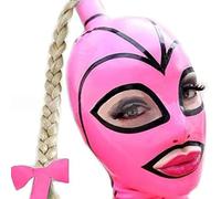 AIYOUBRS Rosa Maschera Facciale Sexy in Lattice Maschere di Gomma con Parrucca Adatto per Cosplay E Spettacoli A Scena(Size:M-65CM)