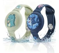 Aiyraa 2 bracciali AirTag per bambini, impermeabili, anti-perdita e antigraffio, custodia AirTag in silicone con moschettone, simpatici dinosauri e squalo (ideale per i bambini)