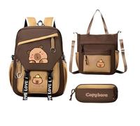 Aizuoni Set Zaino Capibara - Zaino Cartoon Capibara per Scuola,Carattere Cartone Animato Impermeabile Borsa Libri per Viaggio Quotidiano Bambini Ragazzi Studenti Regalo Compleanno Natale