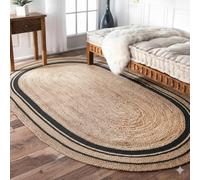 Aizza Trends Tappeto da pavimento in iuta naturale intrecciata a mano, con cornice nera, tappeto da pavimento, tappeto centrale, tappeto da tavolo, 15,2 x 2,9 cm, ovale