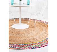 Aizza Trends Tappeto indiano fatto a mano intrecciato multi cotone con bordo interno in iuta, tappeto per il pavimento, tappeto per letto, decorazione per la casa, tappeto da tavolo centrale, 210 cm x