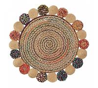 Aizza Trends Tappeto rotondo indiano fatto a mano in iuta naturale intrecciata con gole di cotone multicolore (2,8 m rotondo), per soggiorno, camera da letto, sala da pranzo