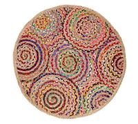 Aizza Trends Tappeto rotondo indiano fatto a mano in iuta naturale intrecciata con interno in cotone multi gole design (1,5 m rotondo), per soggiorno, camera da letto, sala da pranzo