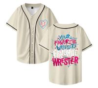 AJ Lee Your Favorite Wrestler Merch - Maglia da baseball con scollo a V, unisex, a maniche corte, abbigliamento streetwear, Beige, M