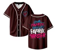 AJ Lee Your Favorite Wrestler Merch - Maglia da baseball con scollo a V, unisex, a maniche corte, abbigliamento streetwear, Marrone, XL