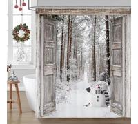 AJALGZ Tenda da doccia invernale, simpatico pupazzo di neve con scena di pino nella foresta invernale per arredamento rustico da fattoria per il bagno (70x140 cm/arredamento per il bagno)