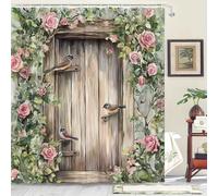 AJALGZ Tenda da doccia rustica con porta da giardino, stile Bobo, decorazione da bagno, perfetta per chi ama la natura (70x110 cm/lavabile)