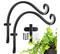 AJART Staffa per cesto sospeso (30,5 cm/2 pezzi) forgiata a mano ganci per cesti da appendere alla parete all'aperto per cesti di fiori, mangiatoie per uccelli e piante, nero