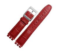 AJASMKLX Bracciale in pelle adatto for cinturino Swatch 17mm 19mm cinturino da polso rosa rosso nero cinturini donna uomo cinturino accessori(A-red-1,19mm)
