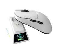 AJAZZ AJ159 APEX Wireless Gaming Mouse with RGB Magnetic Charging Base, Lightweight 56 Gram Design, 2.4G/USB-C/BT, 400 mAh Battery, 42K DPI, 8000Hz Response Rate, Compatible with PC and Mac, White