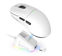 AJAZZ AJ159P Superlight Mouse da Gioco Wireless con Dock di Ricarica Magnetico, 56G Ultra-Light, Sensore Pixart Paw3395, 26000 DPI,2,4 GHz/USB-C Cablato, 6 Pulsanti Programmabili, per PC/Mac (Bianco)
