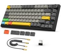 AJAZZ AK820PRO Tastiera da gioco meccanica wireless 75% TKL con cavo USB C a spirale, 2.4G/BT5.1/USB-C cablato, 81 tasti con display a colori TFT e manopola CNC, retroilluminazione RGB-Nero Grigio