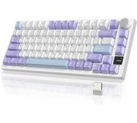 AJAZZ AK820PRO Tastiera meccanica 75% TKL,Wireless 2.4G/BT5.1/USB-C cablata,81 tasti con display a colori TFT e tastiera da gioco con manopola CNC,Retroilluminazione RGB,Batteria 4000mAh-Viola Bianco