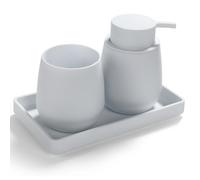 AJEUNGAIN Set Bagno Bianco - Dispenser Sapone, Portaspazzolino, Vassoio da Vanity, Moderno Accessori Bagno con Rivestimento in Gomma, Organizzatore da Banco Decorativo (Bianco)