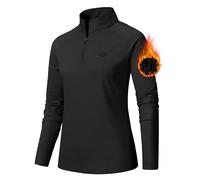 AjezMax Donna 1/4 Zip Maglietta da Corsa Maniche Lunghe Sportivo UPF 50+ Yoga Fitness Ciclismo Outdoor Escursionismo Tops Nero Large