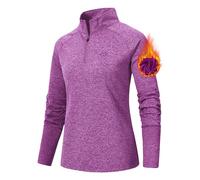AjezMax Donna 1/4 Zip Maglietta da Corsa Maniche Lunghe Sportivo UPF 50+ Yoga Fitness Ciclismo Outdoor Escursionismo Tops Viola Small
