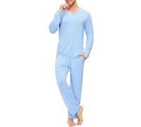 AjezMax Pigiama da Uomo Invernale Pigiama da Notte in bambou Manica Lunga Top e Pantaloni Lunga con Tasche Set Pigiama Due Pezzi S Bleu Ciel