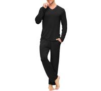 AjezMax Pigiama da Uomo Invernale Pigiama da Notte in bambou Manica Lunga Top e Pantaloni Lunga con Tasche Set Pigiama Due Pezzi S Noir