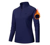 AjezMax T-Shirt da Donna da Corsa Sportive a Maniche Lunghe e con 1/4 Zip Pull On Maglietta Leggera Blu Marino Large