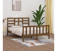 AJJHUUKI Home-Letti e accessori,Telaio del letto e del letto,Giroletto senza materasso marrone miele 150x200 cm King Size in legno massello