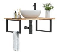AJJHUUKI Mensola per lavabo a parete in acciaio e legno massello Acacia-Furniture, armadi e stoccaggio, unità di vanità, unità di vanità del bagno
