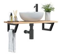 AJJHUUKI Mensola per lavabo a parete in acciaio e legno massello Acacia-Furniture, armadi e stoccaggio, unità di vanità, unità di vanità del bagno