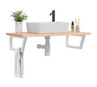 AJJHUUKI Mensola per lavabo a parete in acciaio e legno massello di faggio-arredamento, armadi e stoccaggio, unità di vanità, unità di vanità del bagno