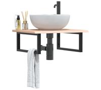 AJJHUUKI Mensola per lavabo a parete in acciaio e legno massello di quercia, armadi e stoccaggio, unità di vanità, unità di vanità del bagno