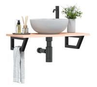 AJJHUUKI Mensola per lavabo a parete in acciaio e legno massello di quercia, armadi e stoccaggio, unità di vanità, unità di vanità del bagno