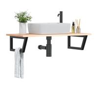 AJJHUUKI Mensola per lavabo a parete in acciaio e legno massello di quercia, armadi e stoccaggio, unità di vanità, unità di vanità del bagno