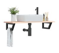 AJJHUUKI Mensola per lavabo a parete in acciaio e legno massello di quercia, armadi e stoccaggio, unità di vanità, unità di vanità del bagno