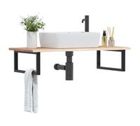 AJJHUUKI Mensola per lavabo a parete in acciaio e legno massello di quercia, armadi e stoccaggio, unità di vanità, unità di vanità del bagno