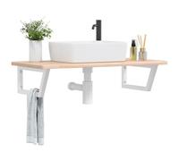 AJJHUUKI Mensola per lavabo a parete in acciaio e legno massello di quercia, armadi e stoccaggio, unità di vanità, unità di vanità del bagno