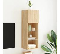 AJJHUUKI Mobile TV con luci a LED in rovere Sonoma, 30,5 x 30 x 90 cm, per mobili da giardino, centri di intrattenimento e supporti TV