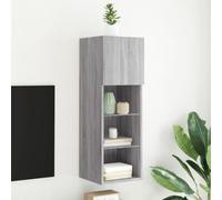 AJJHUUKI Mobile TV con luci LED grigio Sonoma 30,5 x 30 x 90 cm - Mobiletto per mobili, centri di intrattenimento e supporti TV