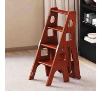 AJKNCVPEA Sgabello pieghevole a 3 gradini in legno massello, ripiano portaoggetti portatile due in uno con maniglia, per scala salvaspazio domestica(Wine Red)