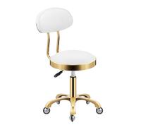 AJKNCVPEA Sgabello rotante, Massage Office Rolling Swivel Chairs Office Reception Salons Lifting Stools with Backrest PU Seat and Stainless Steel Wheels, Adjustable 44-59 cm(White)