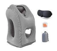 Ajlrq Inflatable Travel Pillow, Inflatable Airplane Neck Pillow for Sleeping to Avoid Neck and Shoulder Pain, Inflatable Travel Neck Pillow with Free Eye Mask/Earplugs (Grey)