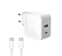 AJP Dual Port USB-C 65W GaN Tech Charger per Dell INSPIRON 14 5410 2-IN-1 Caricatore a parete per tablet per laptop Cavo adattatore di alimentazione bianco di tipo C