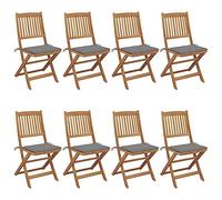 AJSEOYBS Sedia da giardino, con bracciolo, pieghevole, 8 pezzi, con cuscino, in legno massello di acacia, adatta per soggiorno, camera da letto, giardino, balcone, terrazza, cucina, esterno