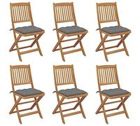 AJSEOYBS Sedie da balcone, da giardino con bracciolo, pieghevoli, 6 pezzi, con cuscino, in legno massello di acacia, adatte per soggiorno, camera da letto, giardino, balcone, terrazza, cucina, esterno